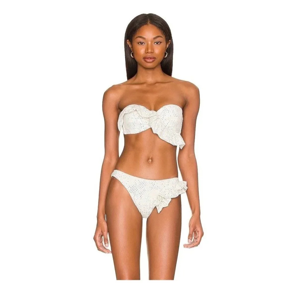 CHIO Ruffle Bikini Top in Silver Medium New Bandeau Strapless Tube